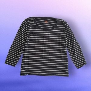 Joe Fresh Black Shirt with White Stripes; Crew Neck, 3/4 Sleeves, Size XL